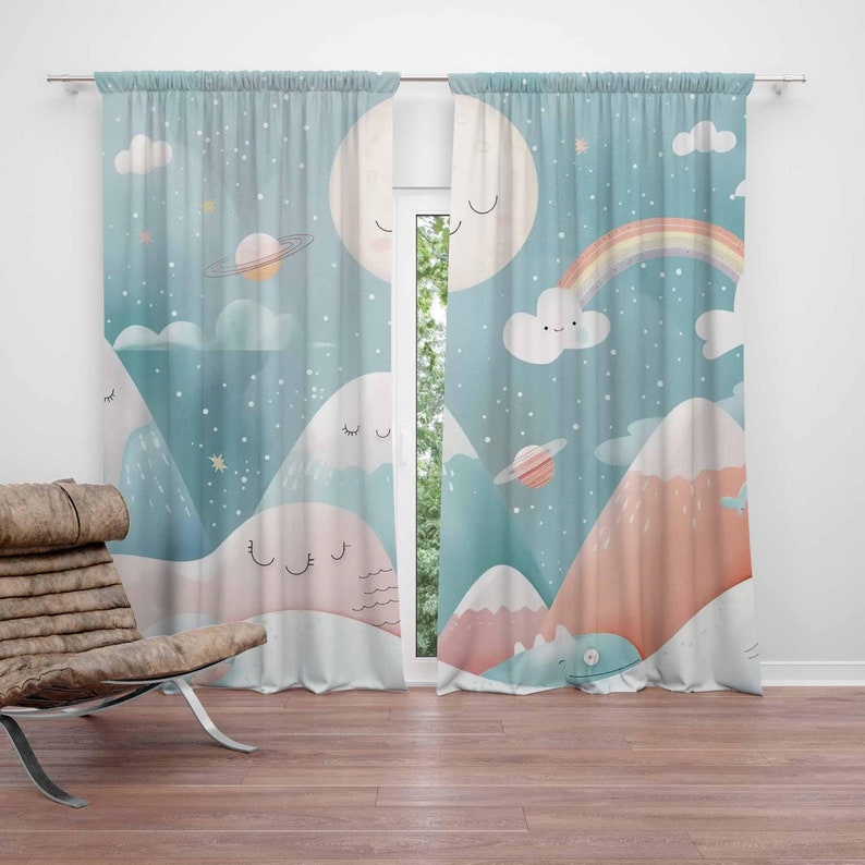 Blackout Curtain Nursery - Mountain Rainbow Baby Nursery Curtains Cloud