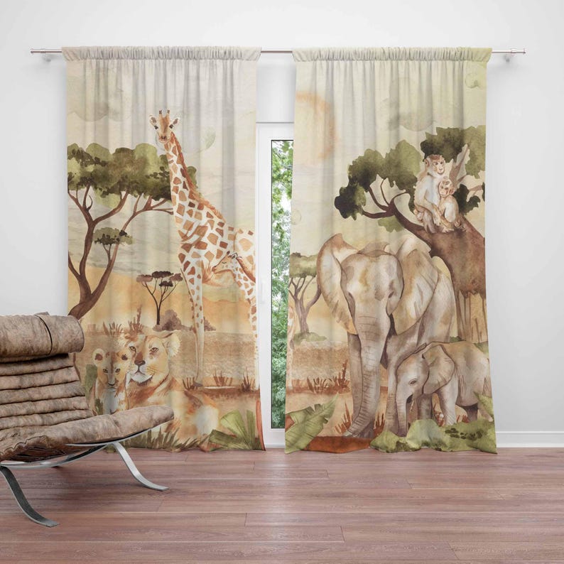 Blackout Curtain Nursery - Mom and Baby Curtains Safari Animals