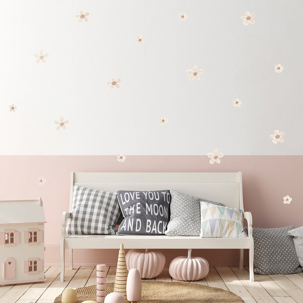 Baby Nursery Wallpaper - Boho Solid Colored Flowers Nursery Wall