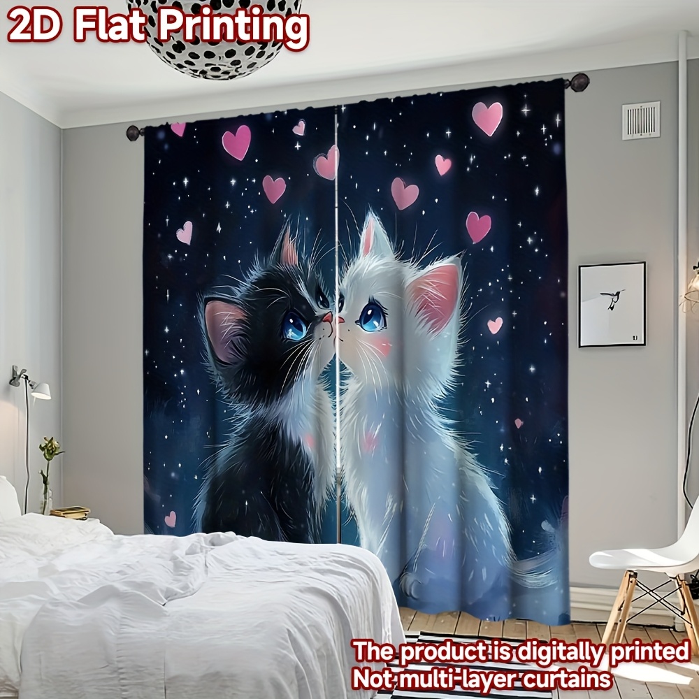 Blackout Curtain Nursery - 3D Romantic Cat and Stars Blackout