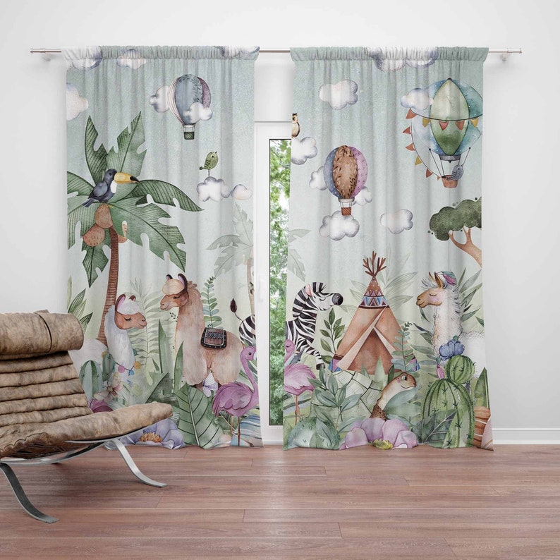 Blackout Curtain Nursery - Safari Animals Party Nursery Curtain Kids