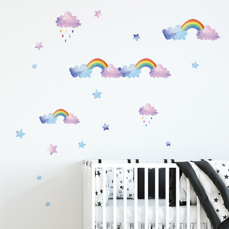 Baby Nursery Layout - Cartoon Cloud Rainbow Wall Sticker Kids