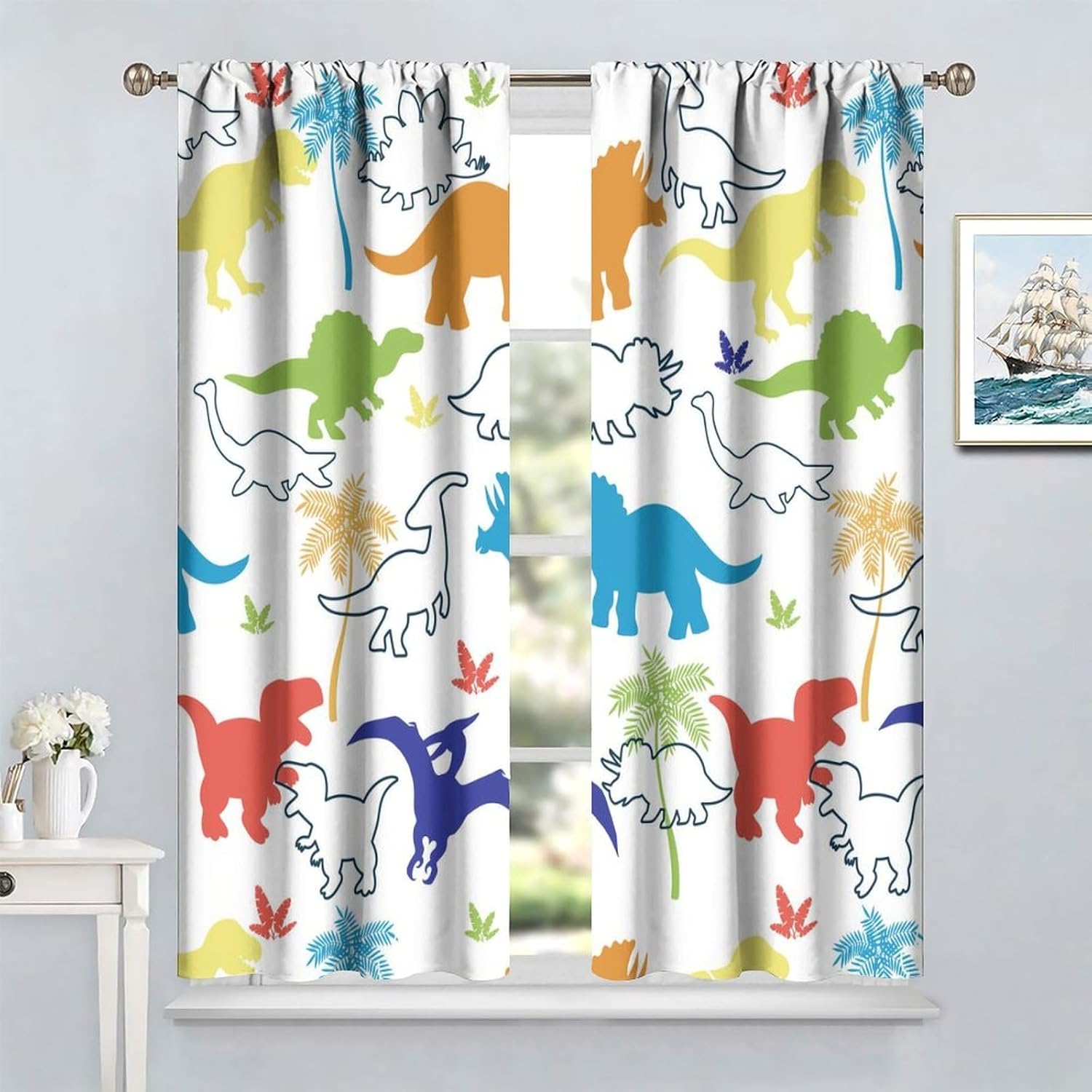 Blackout Curtain Nursery - Dinosaur Kids Curtains, Cartoon Colorful Dino