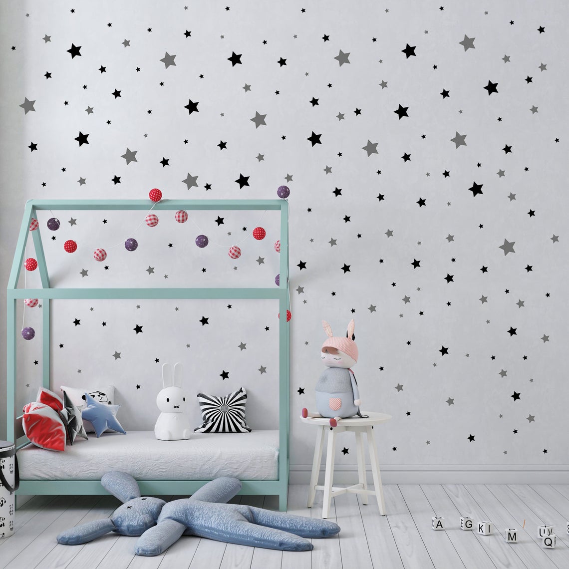 Cartoon 65Pcs Star Wall Sticke - Baby Nursery Wallpaper review and price