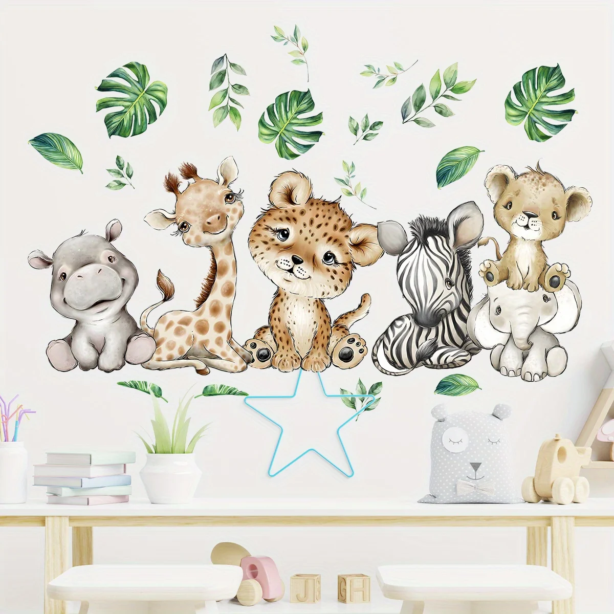 1PC Cartoon Cute Hippo Tiger E - Baby Nursery Wallpaper review and price