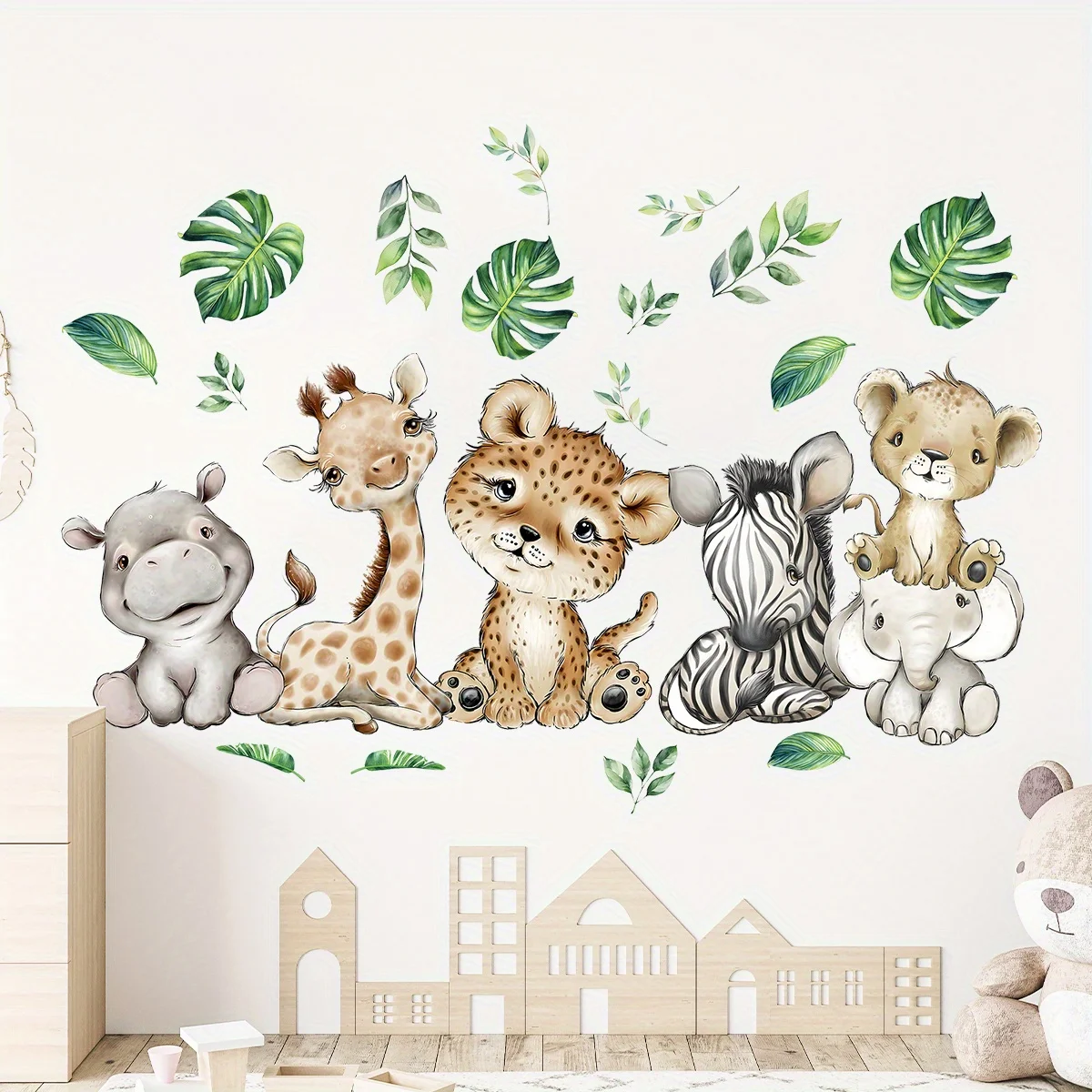 1PC Cartoon Cute Hippo Tiger E - Baby Nursery Wallpaper review and price