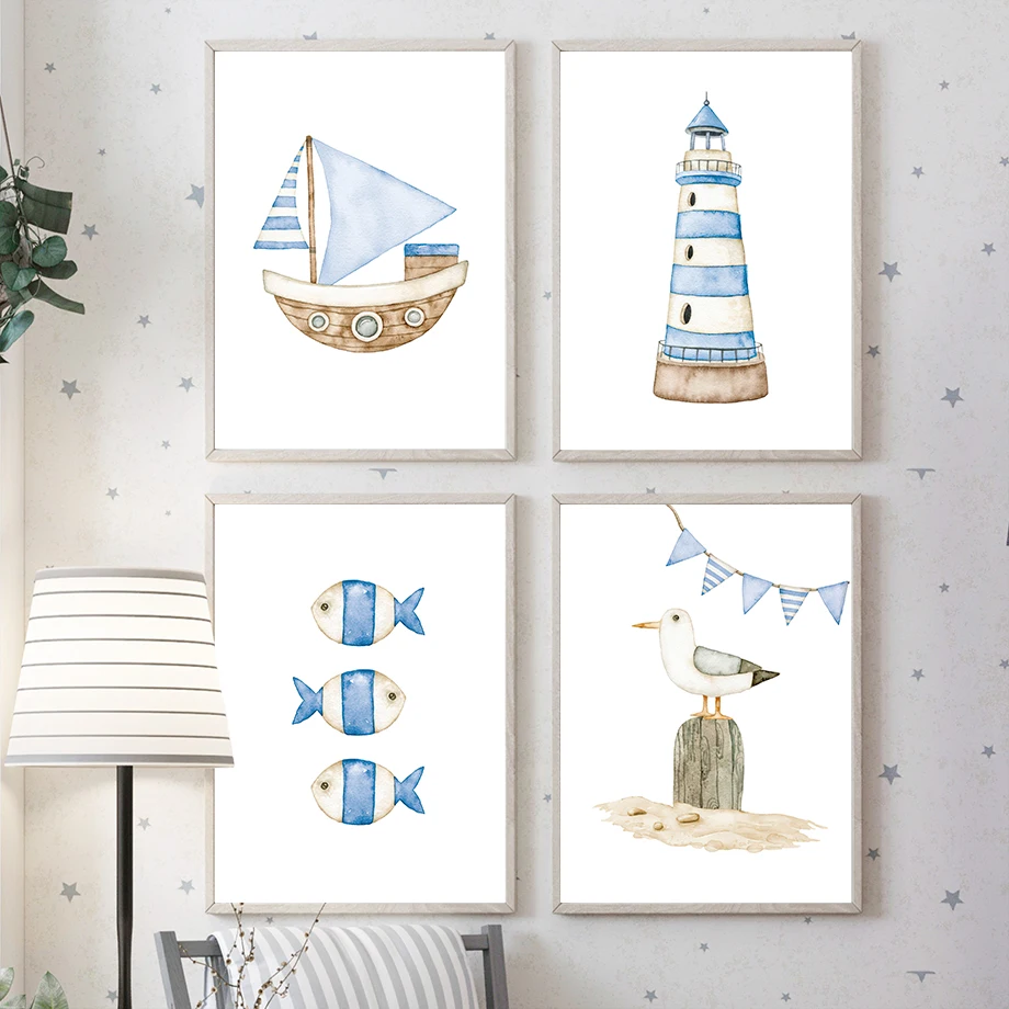 Sailboat Lighthouse Fish Nauti - Baby Nursery Home review and price