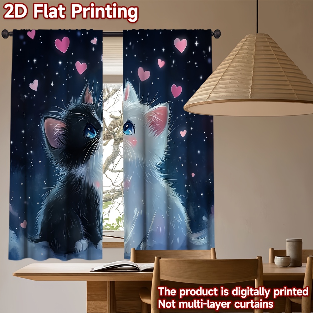 3D Romantic Cat and Stars Blac - Blackout Curtain Nursery review and price