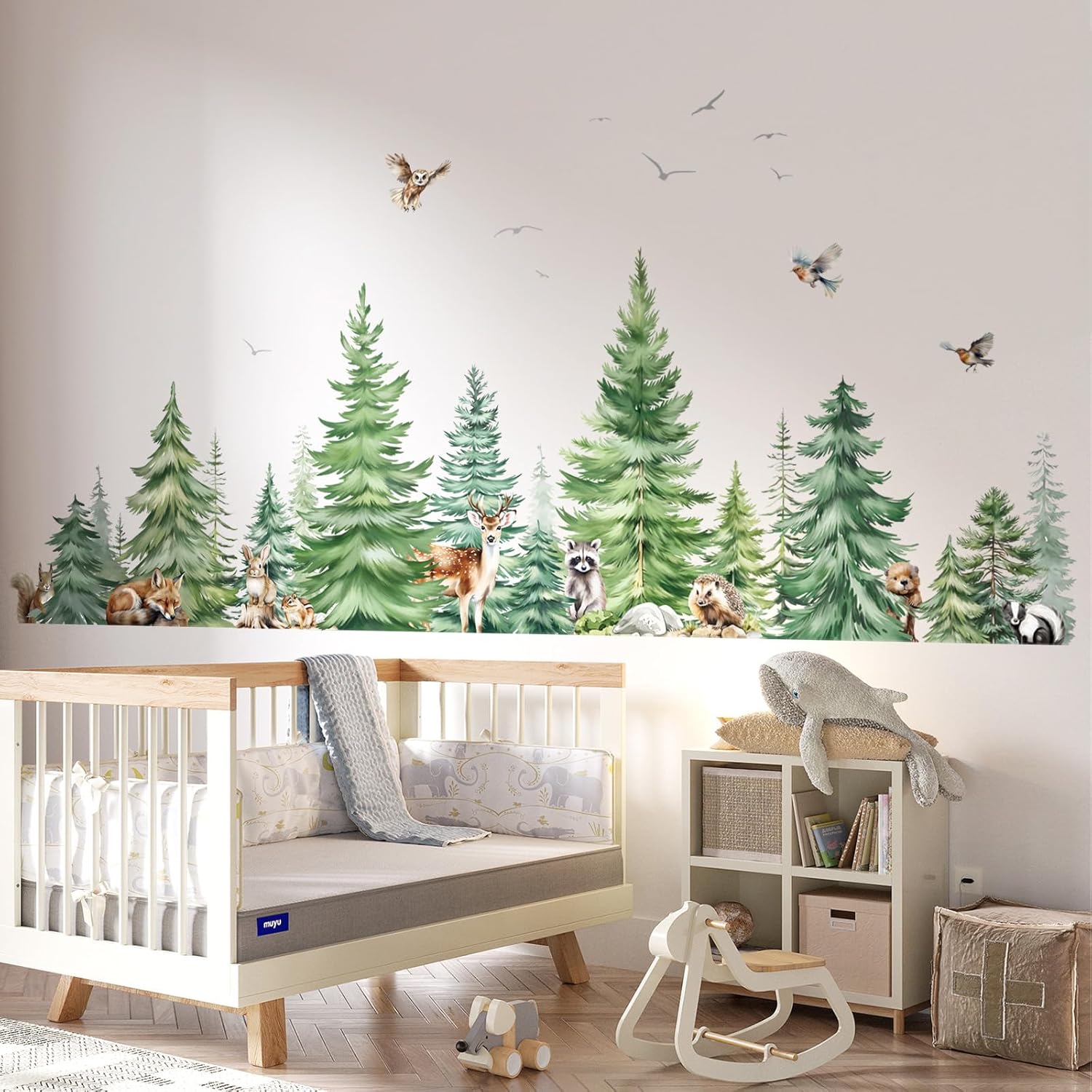Large Watercolor Pine Tree Ani - Baby Nursery Wallpaper review and price