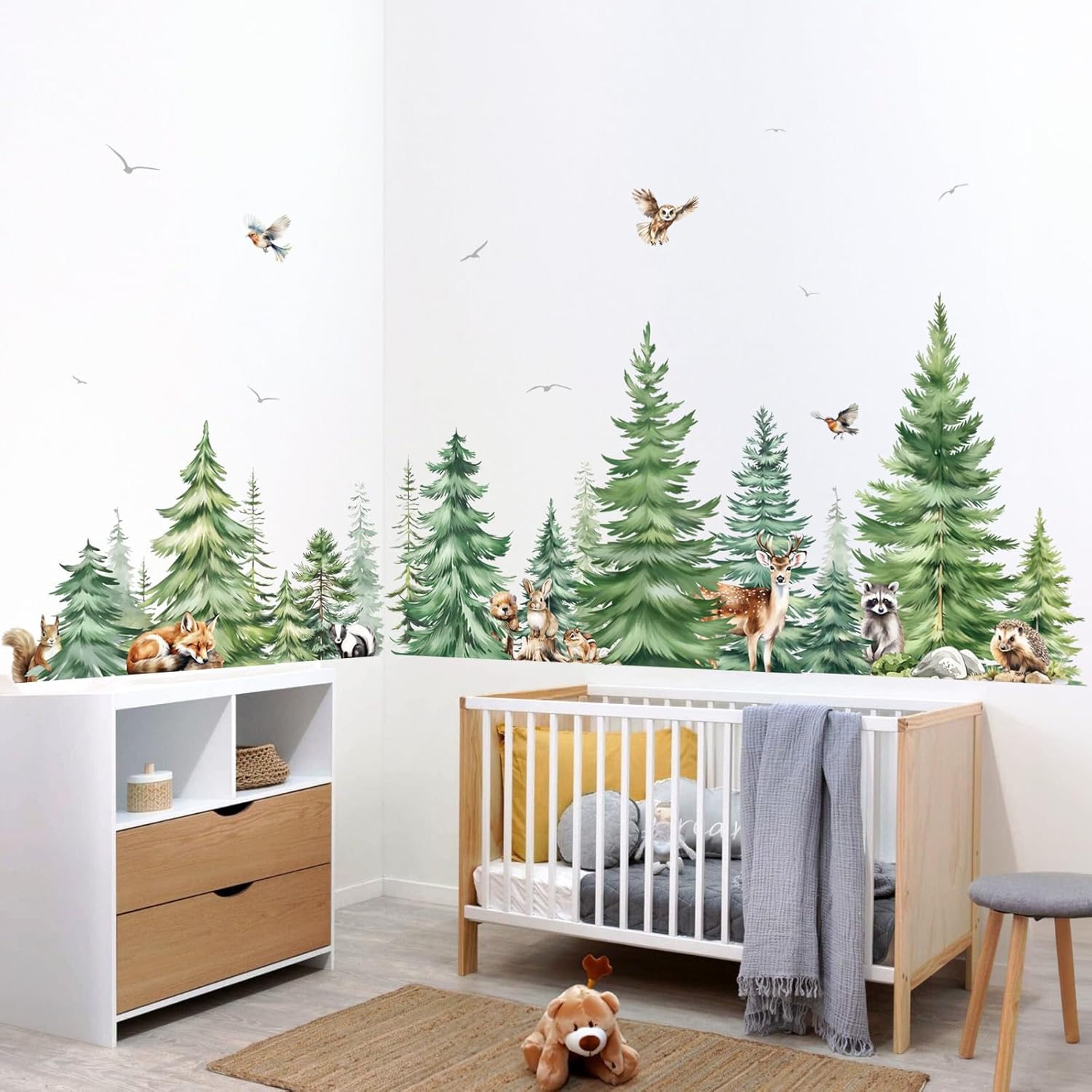 Large Watercolor Pine Tree Ani - Baby Nursery Wallpaper review and price