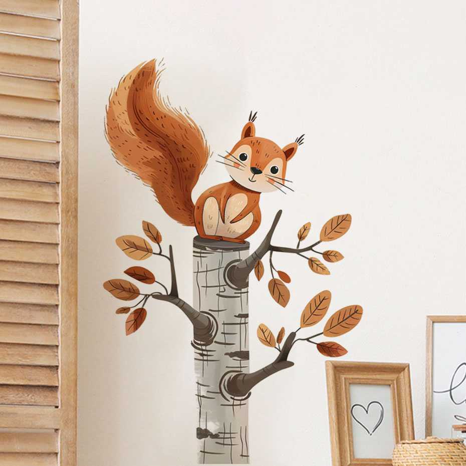 Cartoon Squirrel in a Tree Ani - Baby Nursery Wallpaper review and price