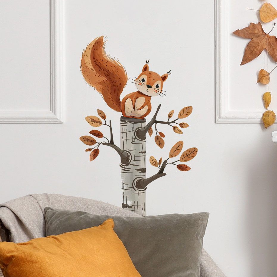 Cartoon Squirrel in a Tree Ani - Baby Nursery Wallpaper review and price