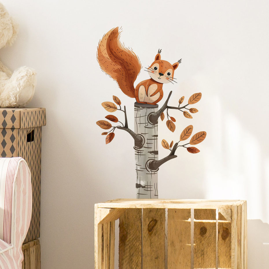 Cartoon Squirrel in a Tree Ani - Baby Nursery Wallpaper review and price