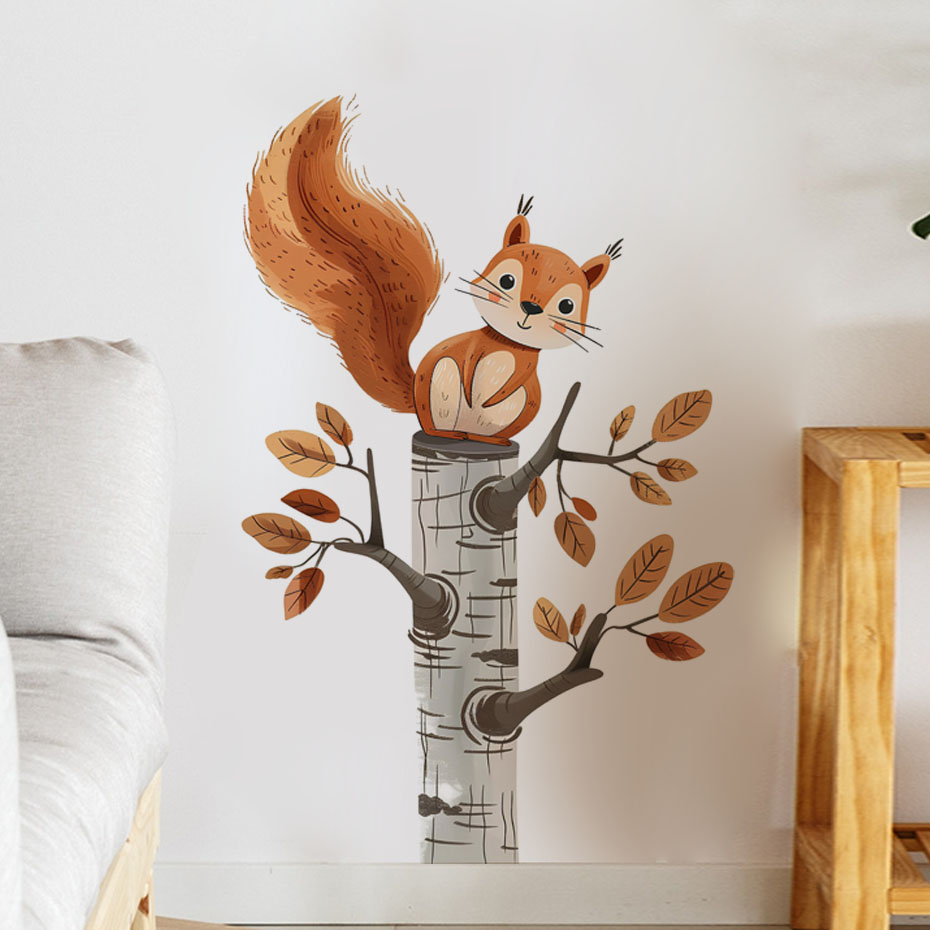 Cartoon Squirrel in a Tree Ani - Baby Nursery Wallpaper review and price