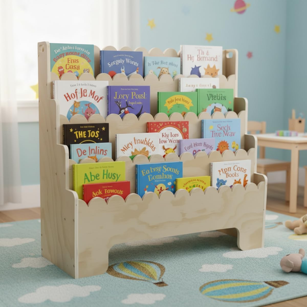 Kids Bookshelf 4-Tier, Natural - Baby Nursery Shelves review and price