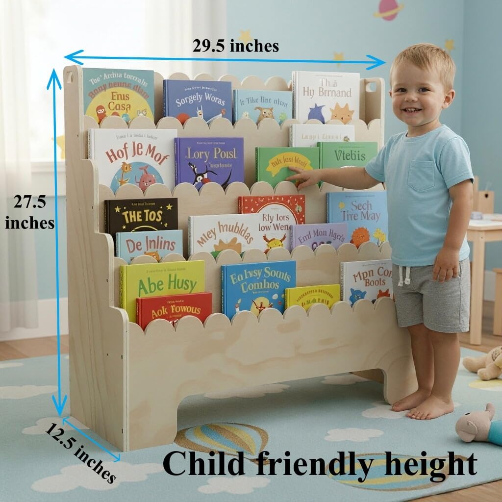 Kids Bookshelf 4-Tier, Natural - Baby Nursery Shelves review and price