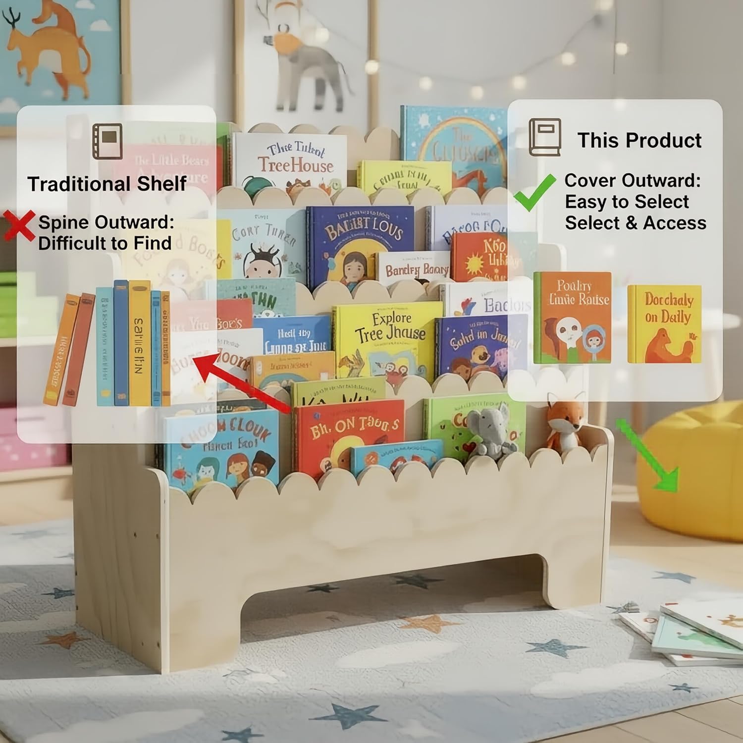 Kids Bookshelf 4-Tier, Natural - Baby Nursery Shelves review and price