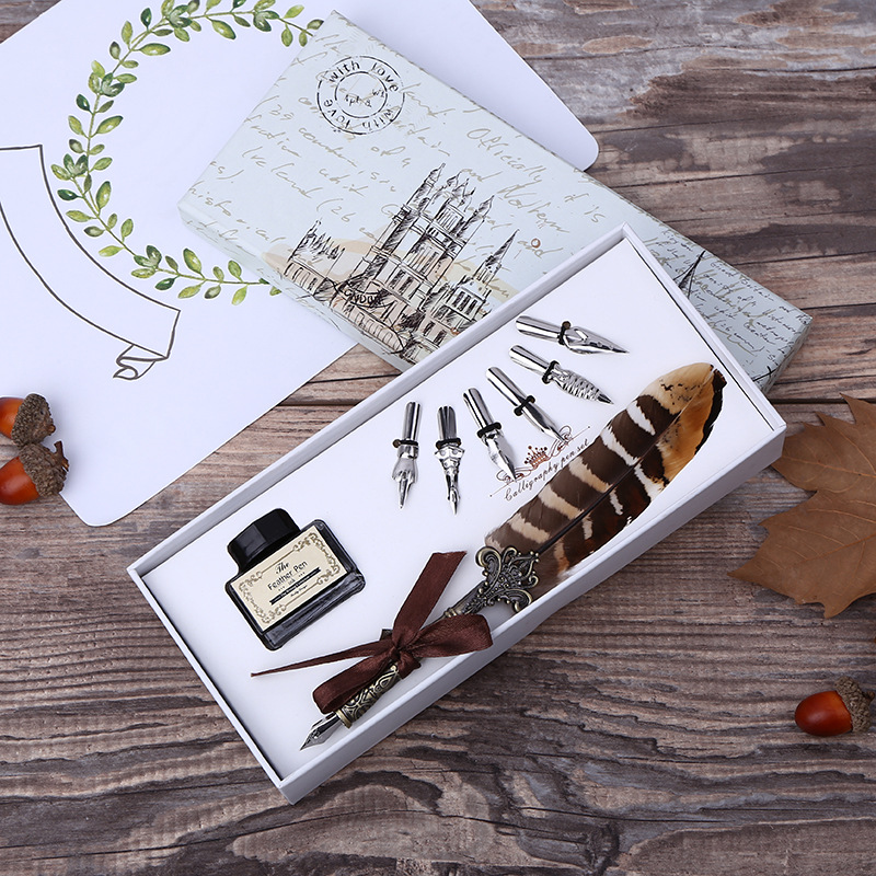 Retro Feather Dip Pen Writing  - Footprint Ink Kit review and price