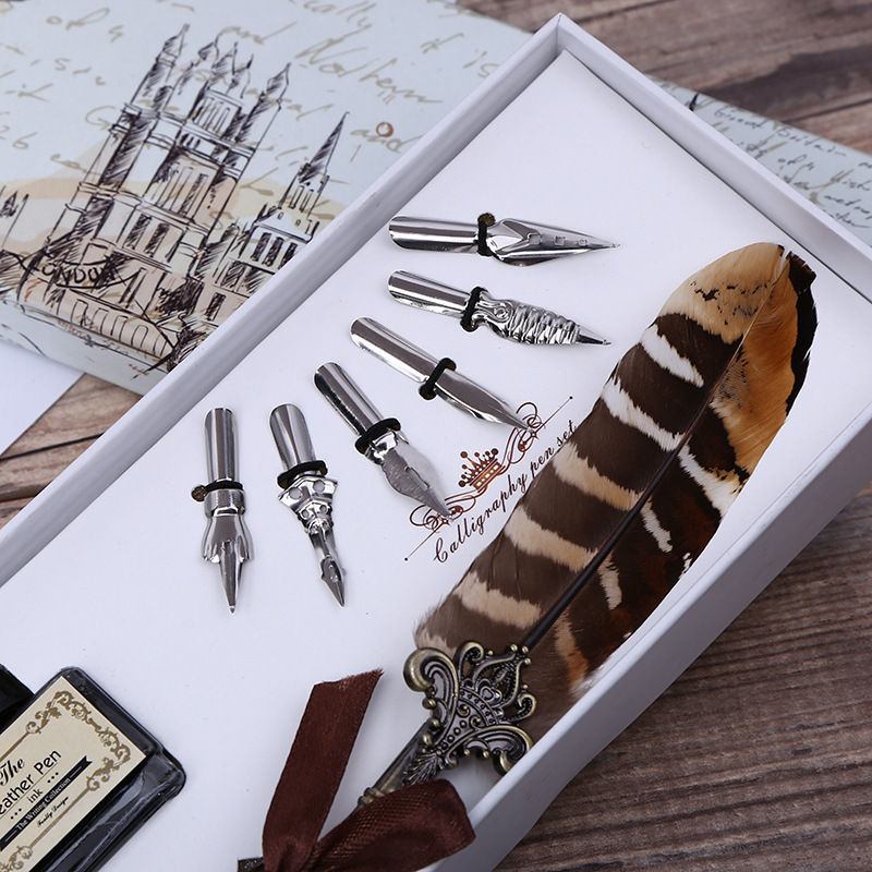 Retro Feather Dip Pen Writing  - Footprint Ink Kit review and price