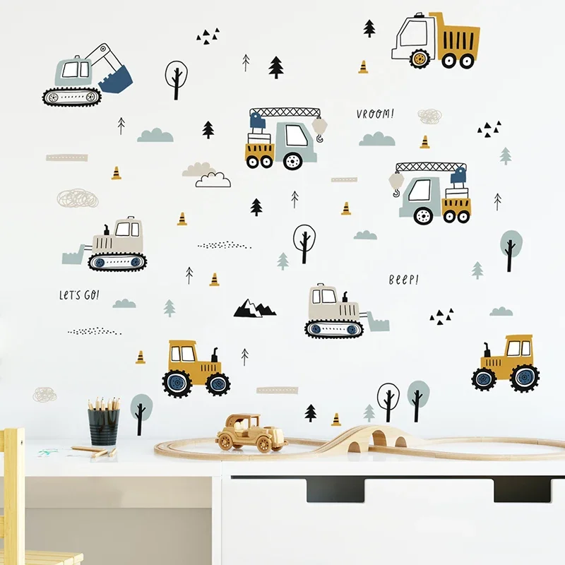 Hand Drawn Cute Cars Cargo Tru - Baby Nursery Wallpaper review and price