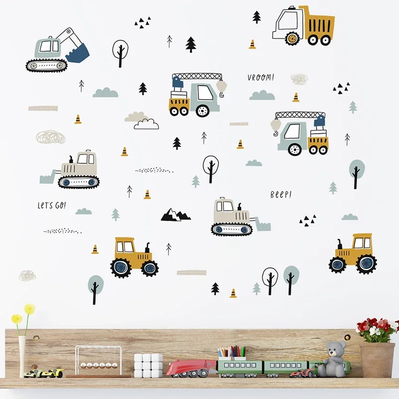 Hand Drawn Cute Cars Cargo Tru - Baby Nursery Wallpaper review and price