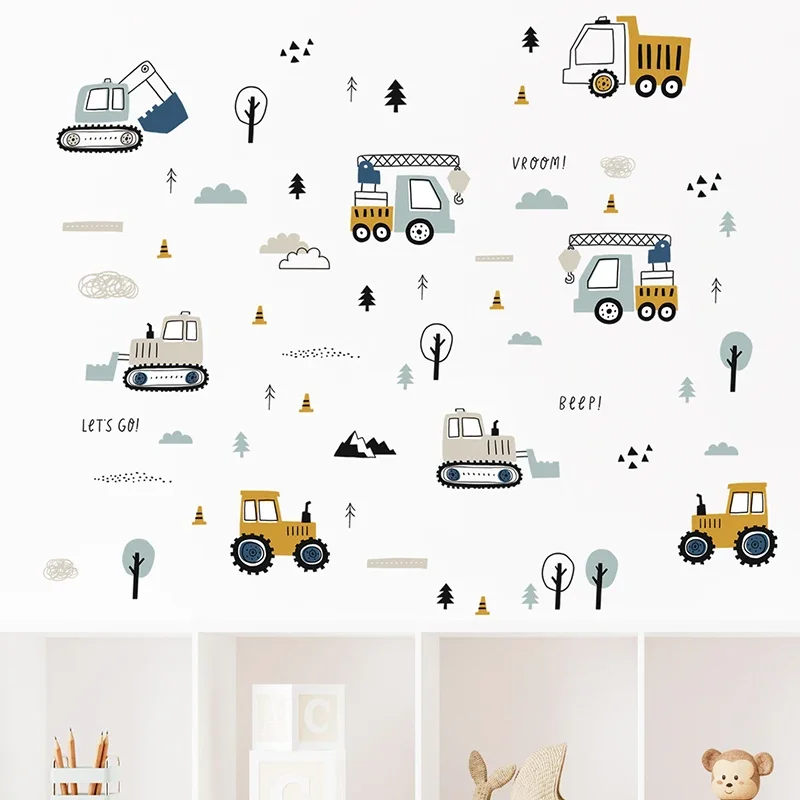 Hand Drawn Cute Cars Cargo Tru - Baby Nursery Wallpaper review and price