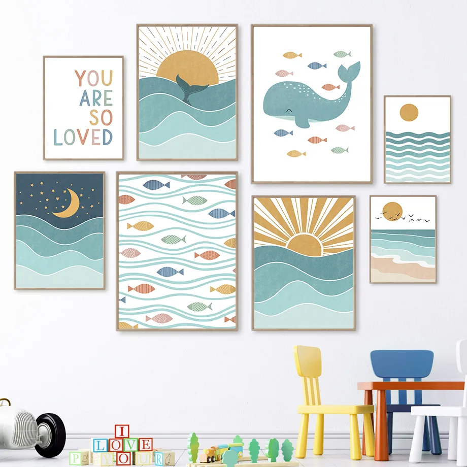 1pc frameless Fish Whale Seagu - Baby Boy Nursery Quotes review and price