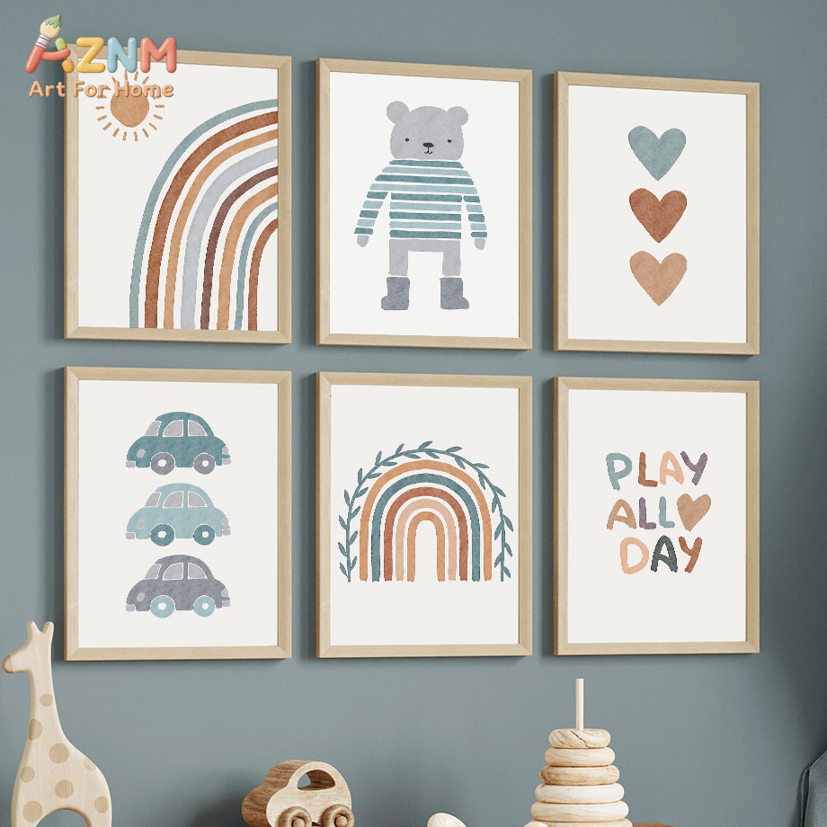 AZNM Neutral Boho Rainbow Bear - Baby Boy Nursery Quotes review and price