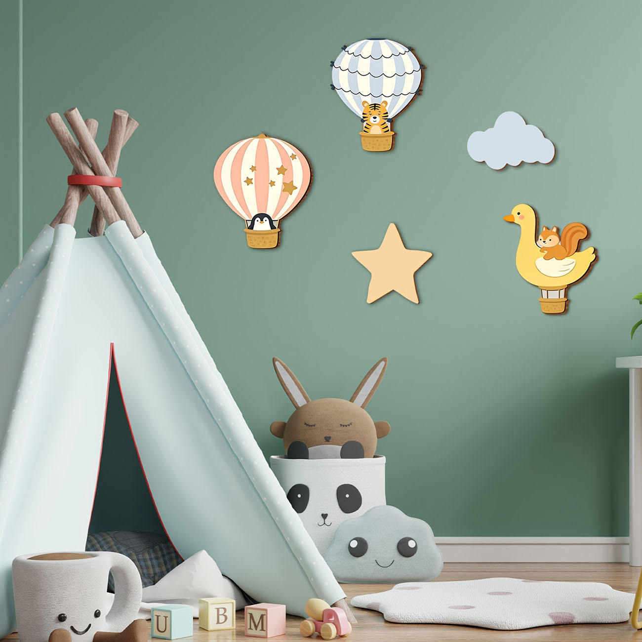 5Pcs Animal Hot Air Balloon Wo - Baby Nursery Wallpaper review and price