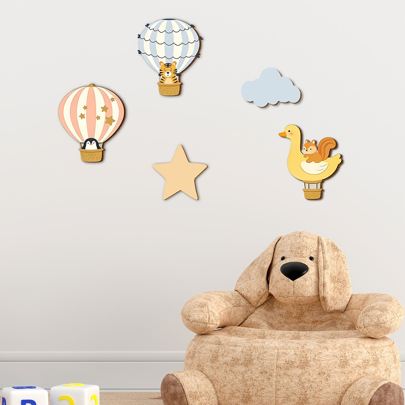5Pcs Animal Hot Air Balloon Wo - Baby Nursery Wallpaper review and price