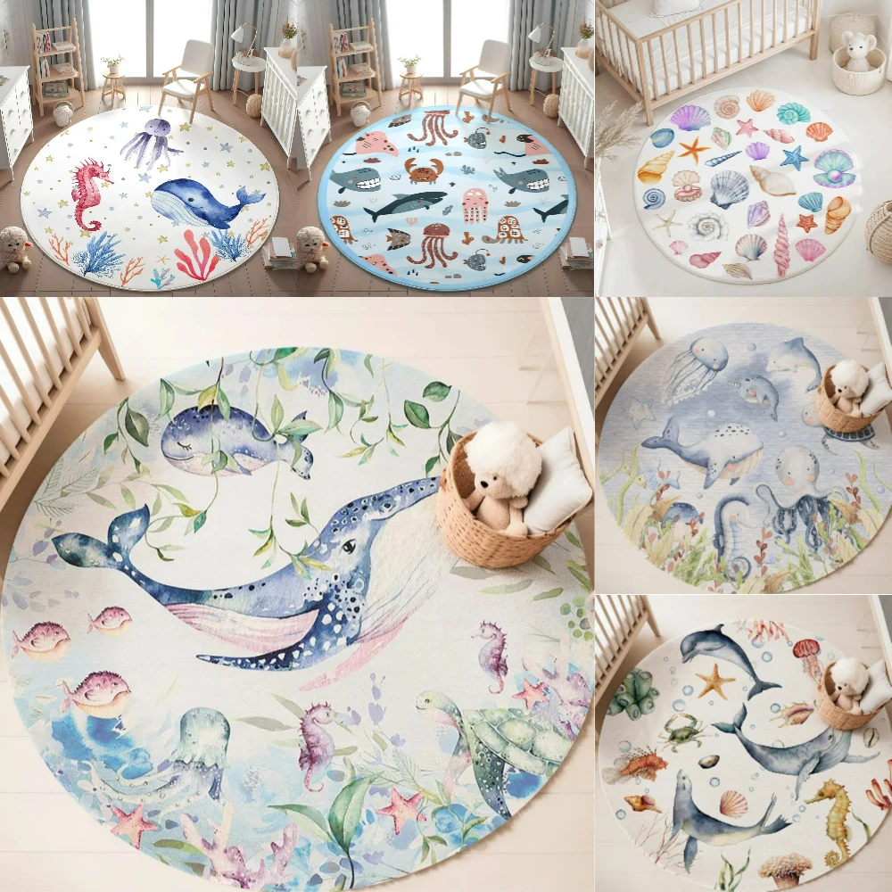 Blue Marine animal Round Carpe - Baby Nursery Carpet review and price